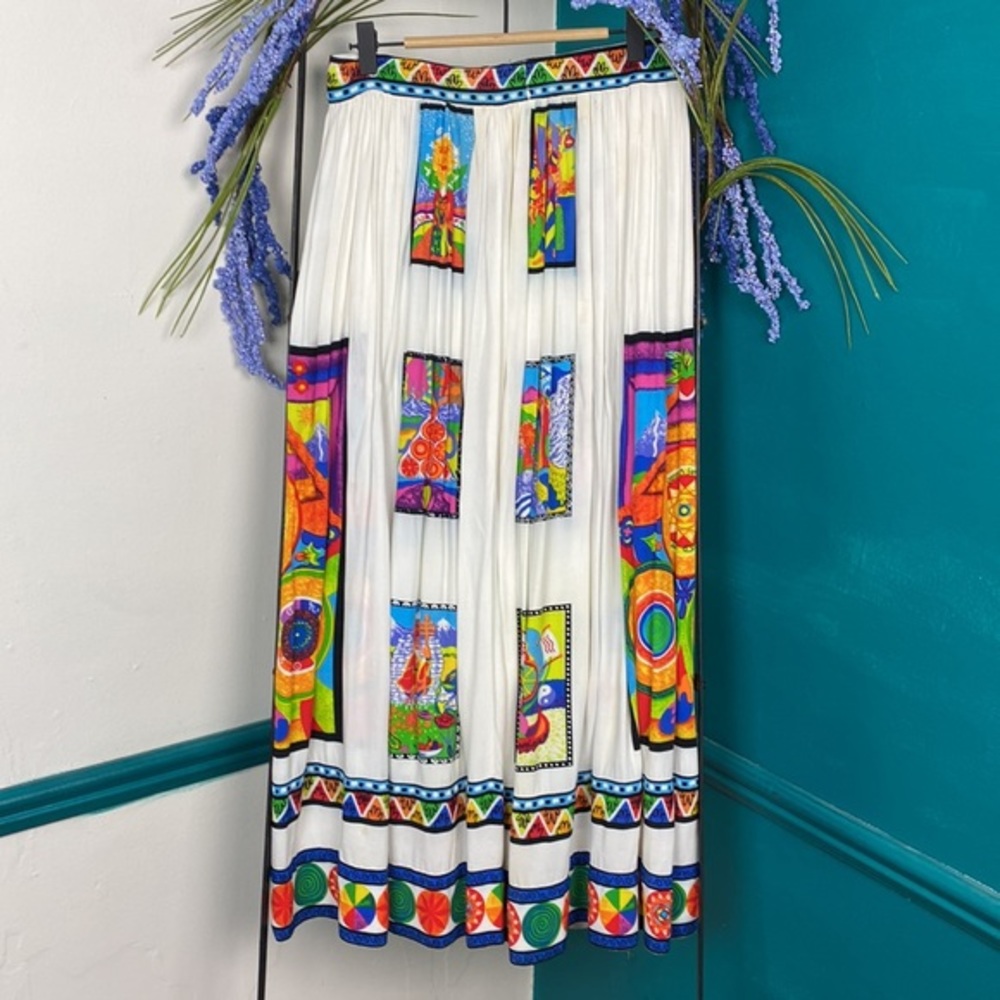 Vintage Platinum bright print boho midi skirt